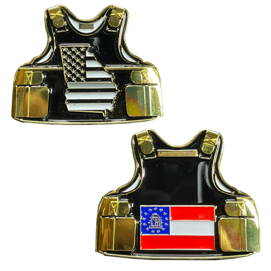 BL9-007 Georgia CO Correctional Officer Corrections Jail Prison Guard Thin Gray Line Police Body Armor State Flag Challenge Coins