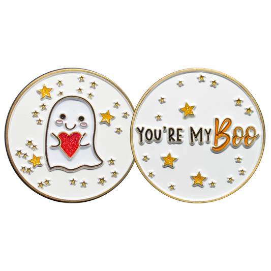 GL8-003 You're My Boo Challenge Coin I Love You Ghost with a heart on valentines Day Gift Anniversary Present