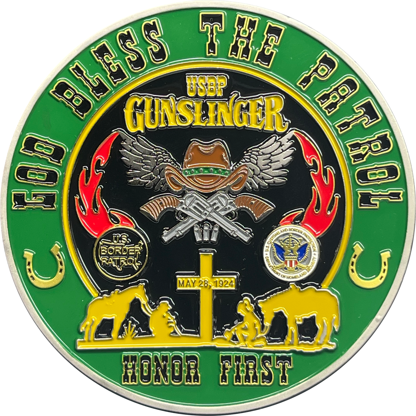 BL16-008 CBP Border Patrol Agent God's Work Gun Slinger Honor First Challenge Coin Horse Patrol