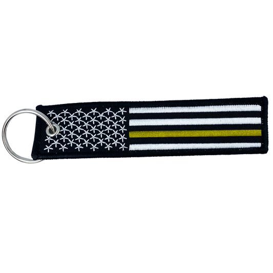 CC-010 Thin Gold Line 911 Emergency Dispatcher Flag Keychain or Luggage Tag or zipper pull Police Sheriff Fire Yellow