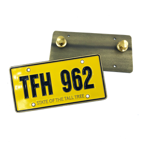 FF-019 Goonies Fratelli's License Plate Medallion Pin with dual pin backs Jeep Cherokee TFH 962