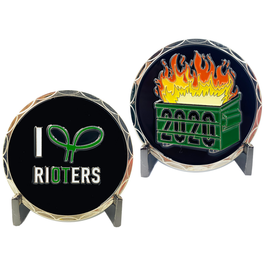 DL2-05 I Love Rioters 2020 Dumpster Fire Handcuff Zip Ties Police Thin Green Line Overtime Challenge Coin