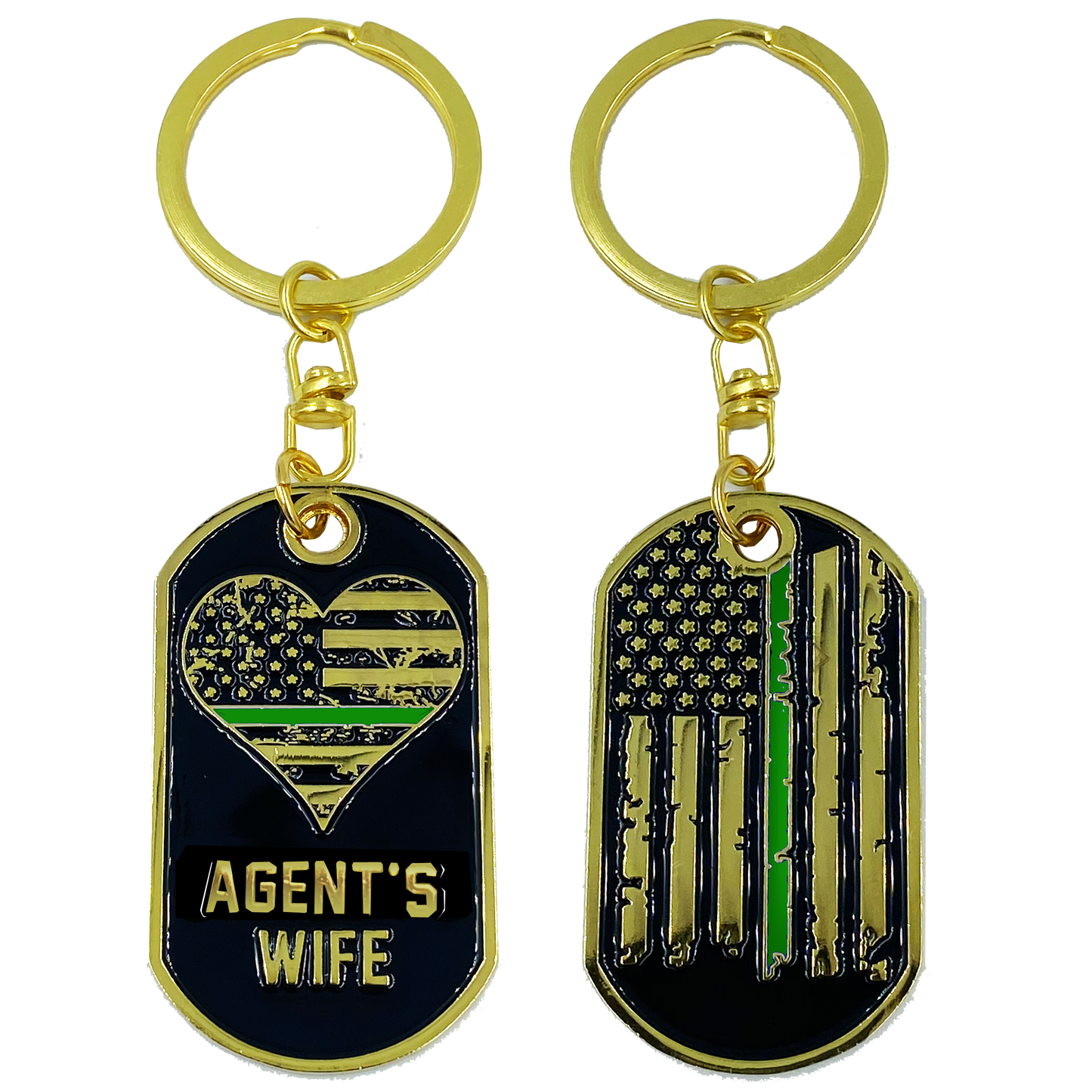 AA-007 Agent's Wife Thin Green Line American Flag Challenge Coin Keychain Border Patrol BP CBP