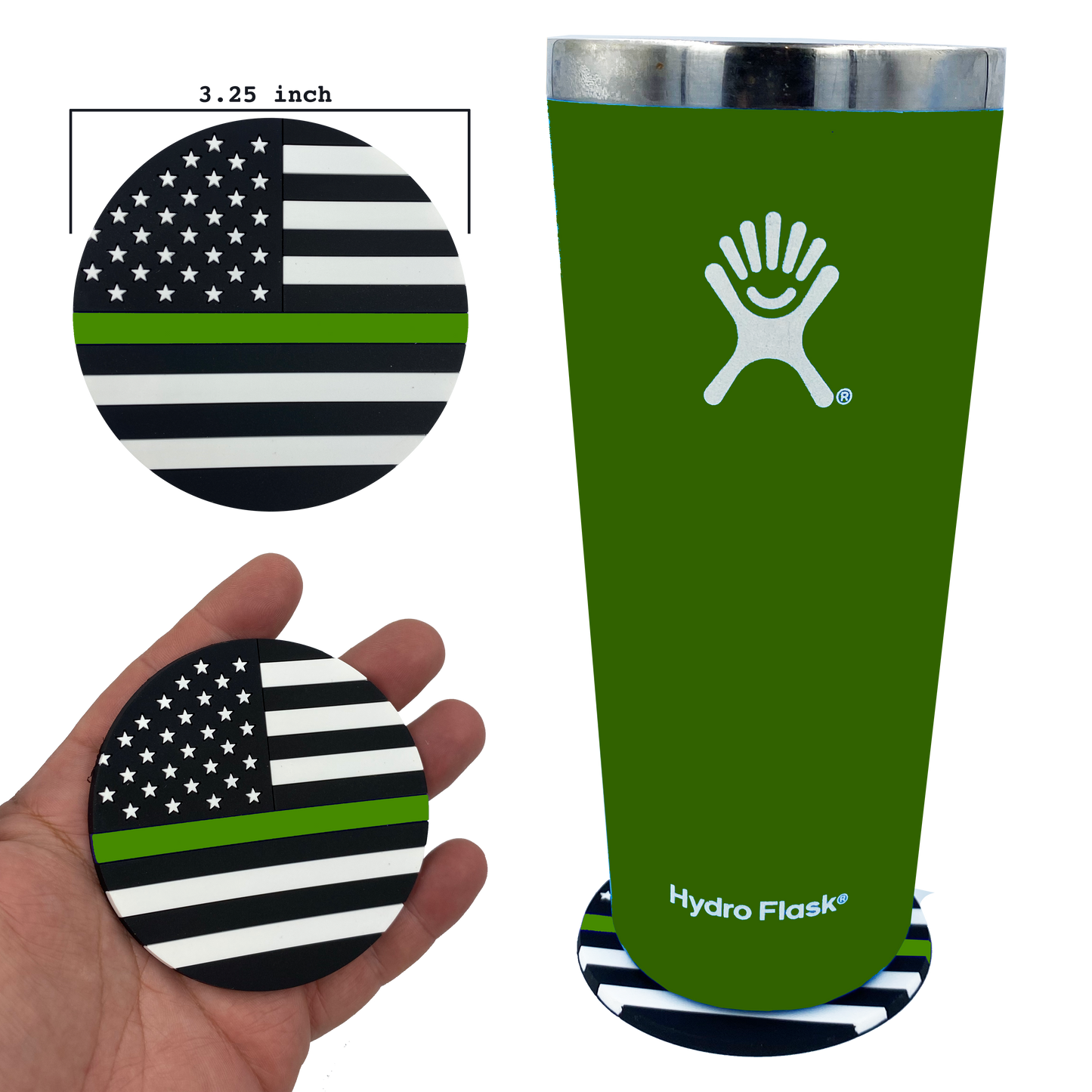 DL4-02 Thin Green Line Police American Flag Silicone Coaster for drinks Border patrol Marines Army CBP