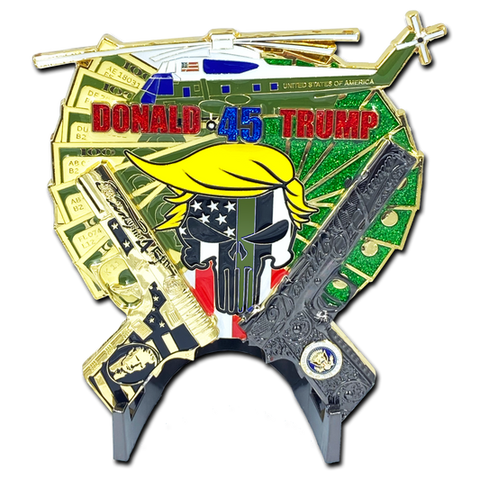 discontinued MM-009 Yuge 1911 Thin Green Line Cops for Donald Trump POTUS MAGA Marine One 1 helicopter Border Patrol Sheriff Marines Army Challenge Coin