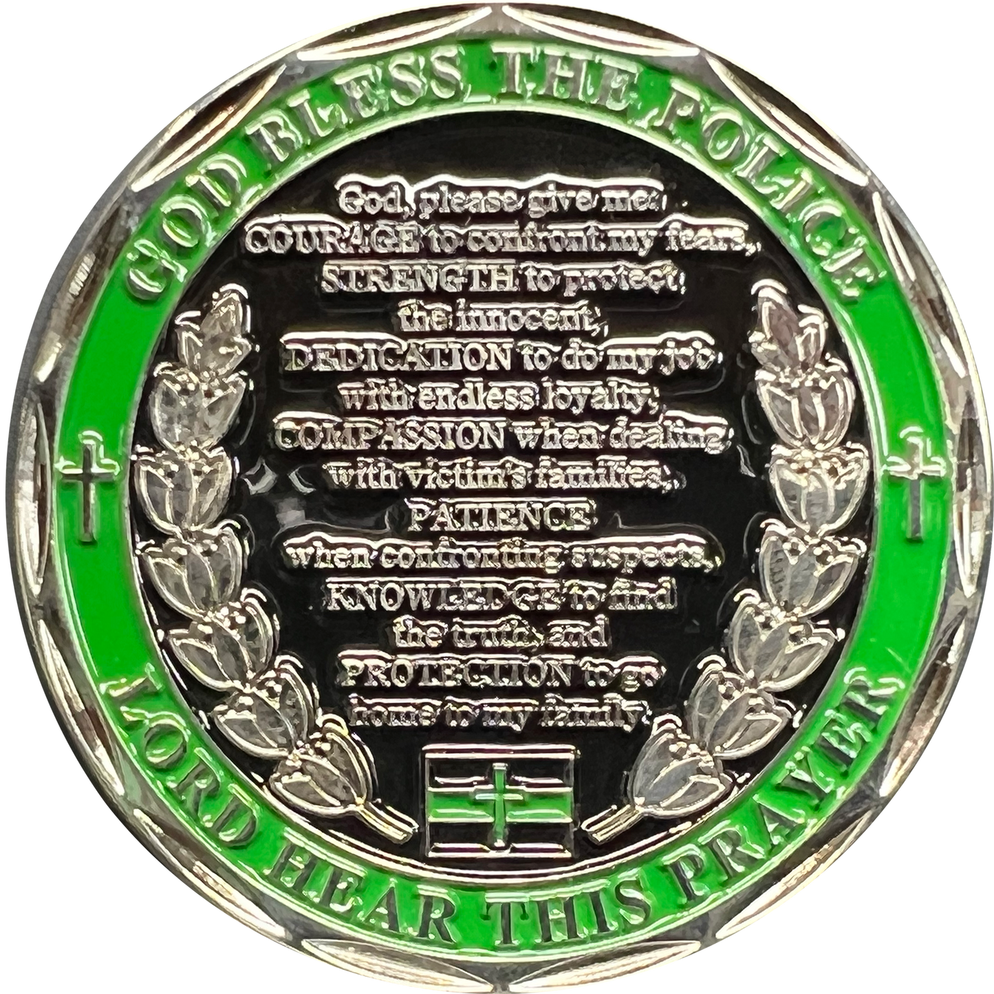 GL3-007 Saint Michael Police Prayer Challenge Coin Thin Green Line Army Marines CBP Border Patrol St. Michael Protect Us