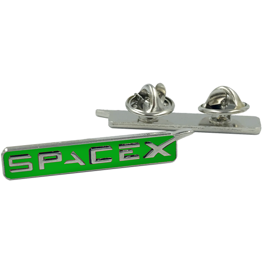 K-008 SpaceX pin Space X dual pin back green lapel pin