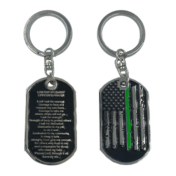 CL3-17 Thin Green Line Officer's Prayer Challenge Coin Dog Tag Keychain Border Patrol Deputy Sheriff
