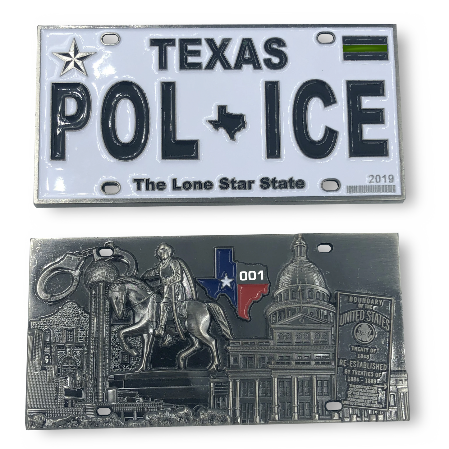 BL12-009 Thin Green Line Texas Police License Plate Challenge Coin Border Patrol Sheriff CBP Law Enforcement