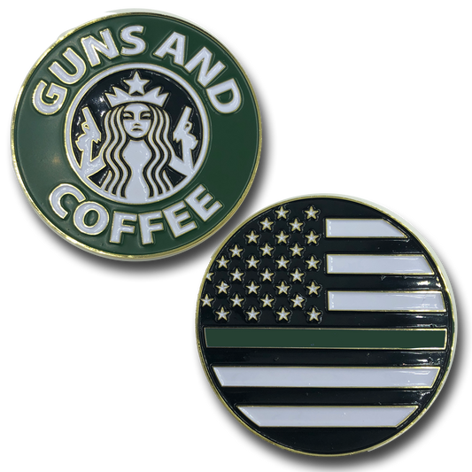 L-17 Thin Green Line Guns and Coffee Challenge Coin Police CBP FBI ATF BORDER PATROL