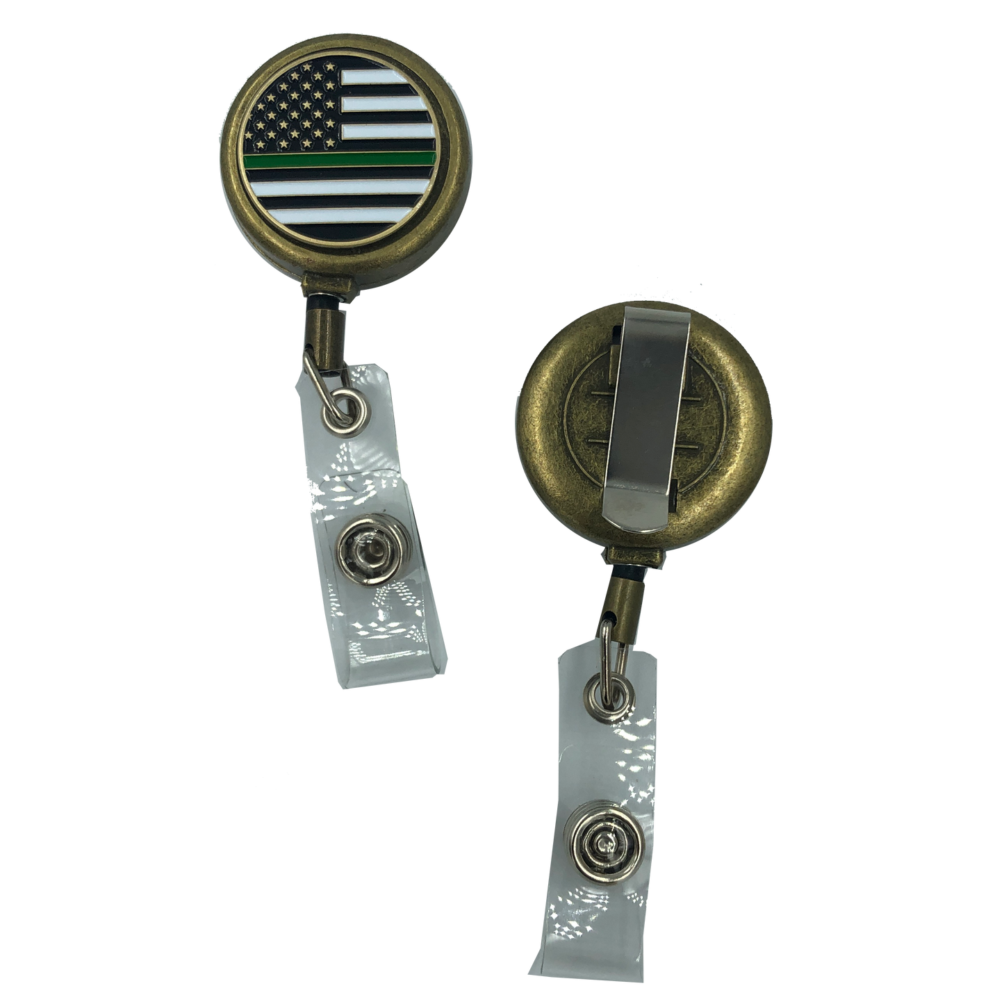 CL8-10 Thin Green Line Metal ID Reel retractable ID Card Holder CBP Border Patrol Sheriff Army security