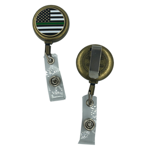 CL8-10 Thin Green Line Metal ID Reel retractable ID Card Holder CBP Border Patrol Sheriff Army security