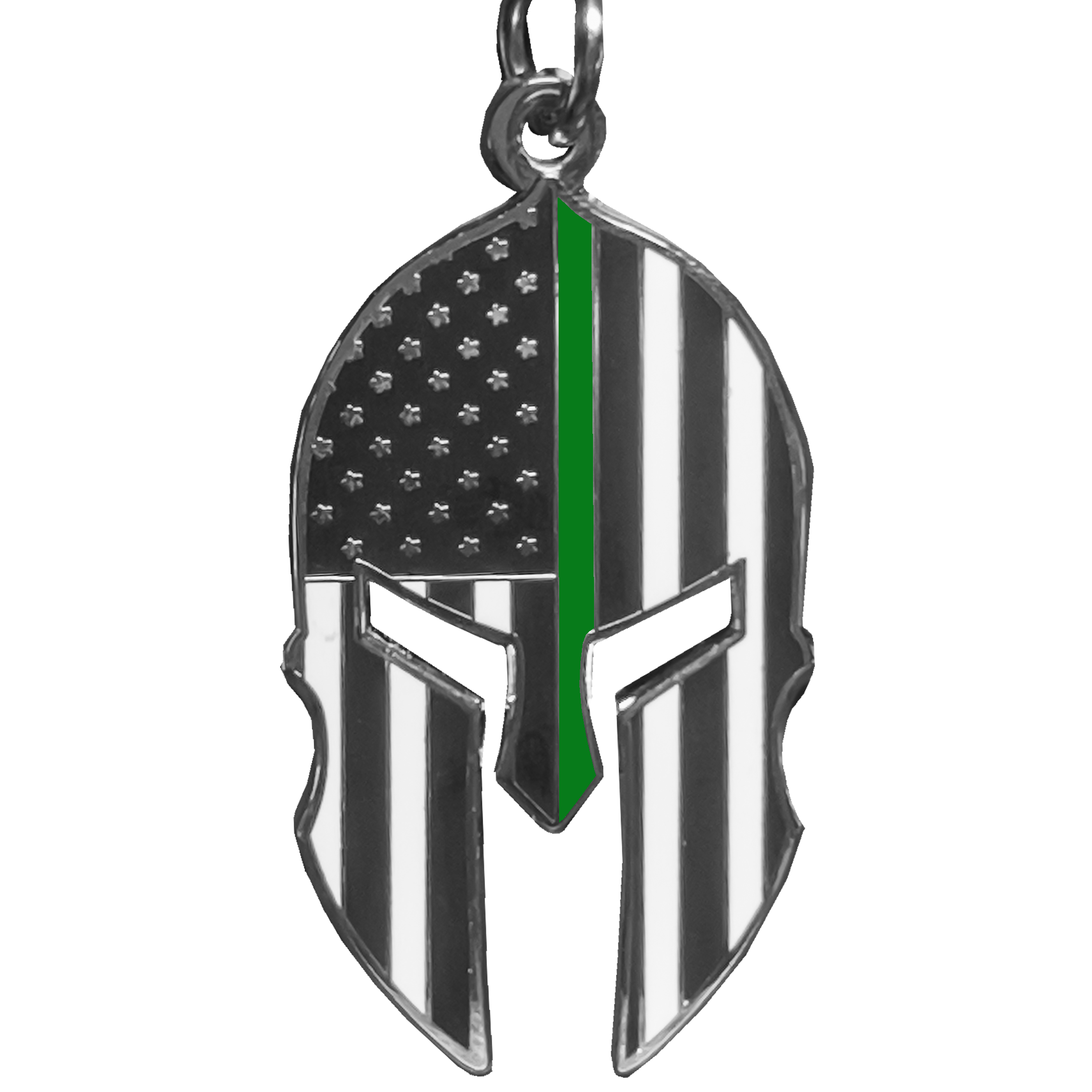 GHKB-1B Gladiator Police Thin Green Line Flag Spartan Helmet Keychain Border Patrol