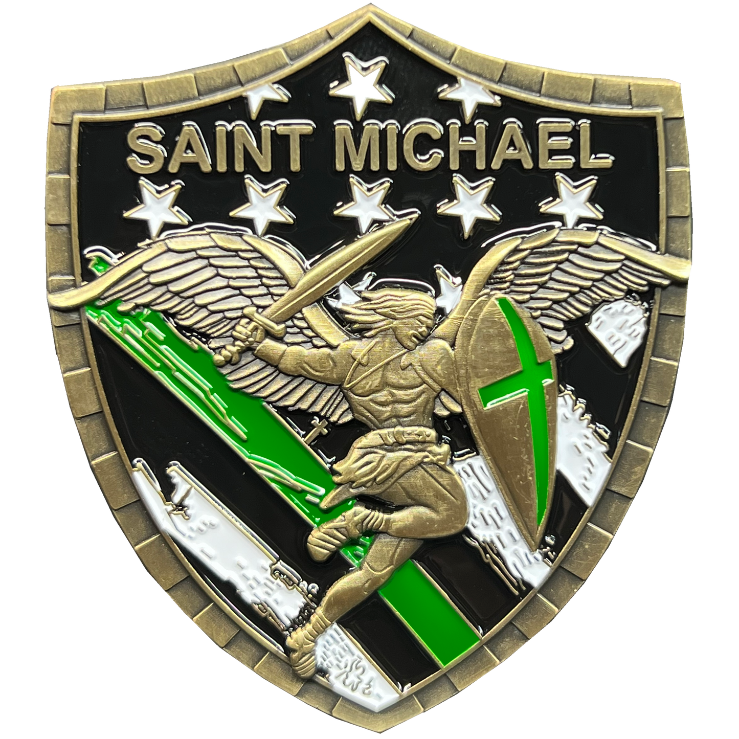 GL5-003 Border Patrol Agent Saint Michael Gladiator Shield Thin Green Line Flag Challenge Coin Army Military Veteran