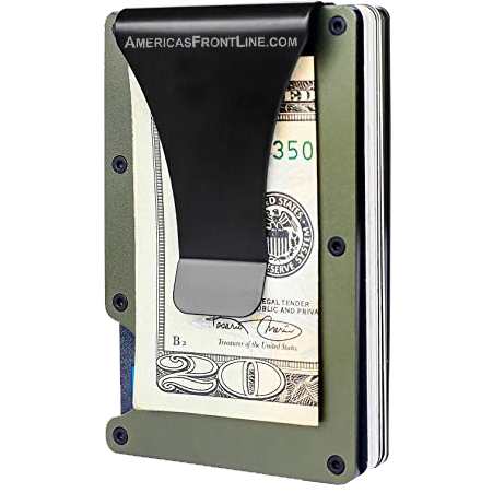 Green Wallet Money Clip RFID Blocking Front Pocket Wallet Premium Minimalist Wallets for Men Minimalist Slim Credit Card Holder Business Card Holder Mens Aluminum Metal Olive