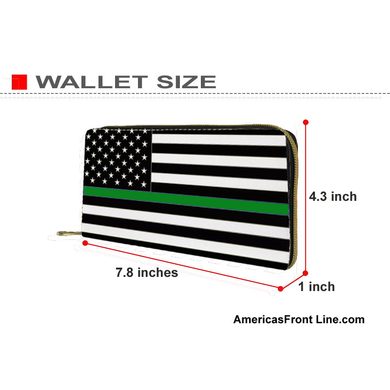 REF-002 Thin Green Line flag zippered wallet for Border Patrol Agent or gift for Wife, Husband, family Deputy Sheriff Army Marines