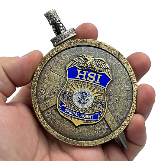 EL3-018 HSI Special Agent Shield with removable Sword Challenge Coin Set