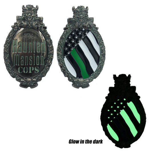 DD-006 Thin GREEN Line The Haunted Mansion Disney World Land inspired Challenge Coin Deputy Sheriff Army Marines Security Border Patrol