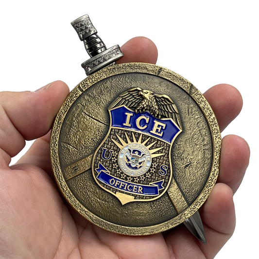 EL6-017 ICE Agent ERO Enforcement DRO Detention Removal Shield with removable Sword Challenge Coin Set