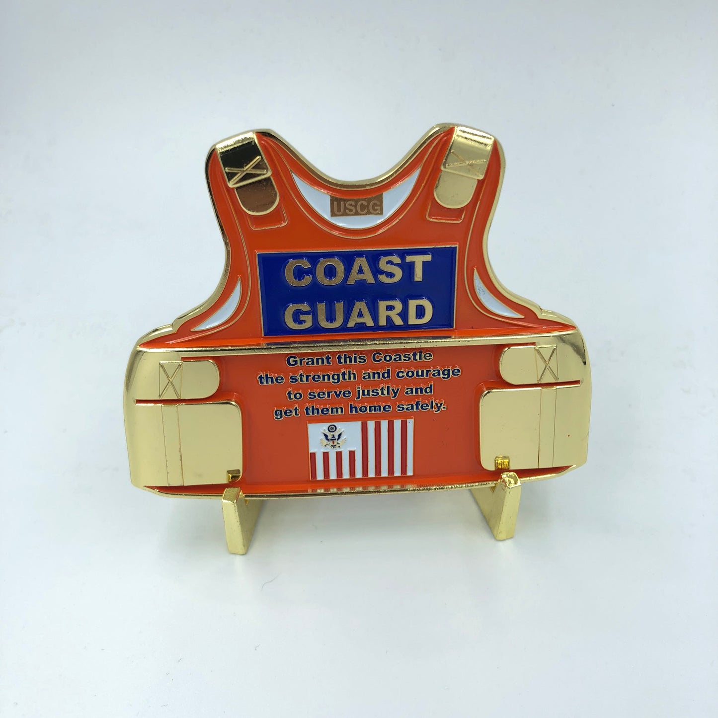 Coast Guard Set: Coastie Body Armor Medallion and Flag Challenge Coin USCG H-015 and H-016