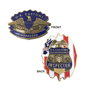 JJ-010 Legacy U.S. Customs Inspector Challenge Coin Hat Device front shield on flag back