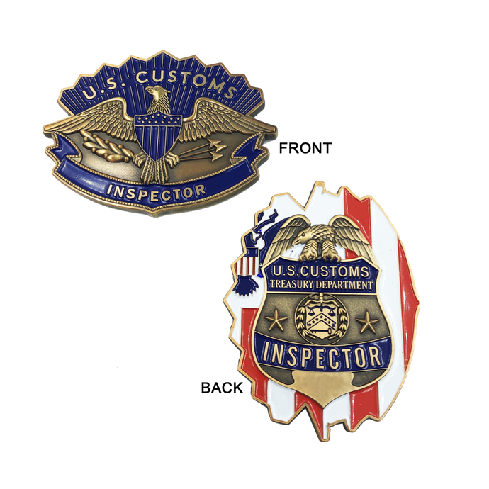 JJ-010 Legacy U.S. Customs Inspector Challenge Coin Hat Device front shield on flag back