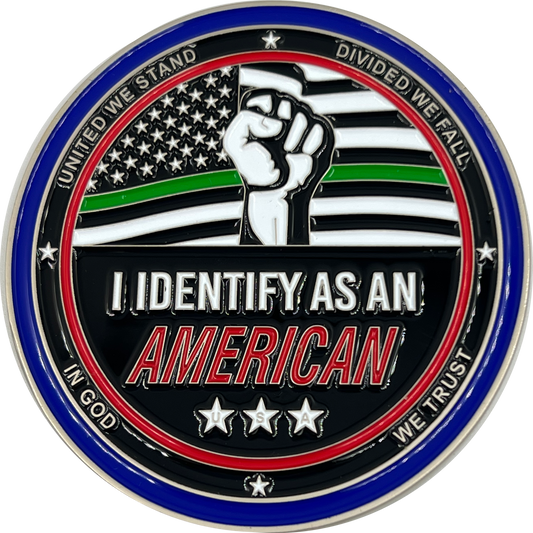 EL12-010 My Pronoun is AMERICAN Thin Green Line Challenge Coin Border Patrol Deputy Sheriff Military