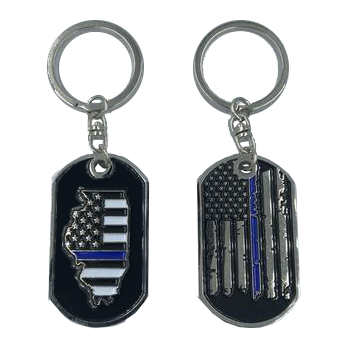 II-006 Illinois Thin Blue Line Challenge Coin Dog Tag Keychain Police Law Enforcement