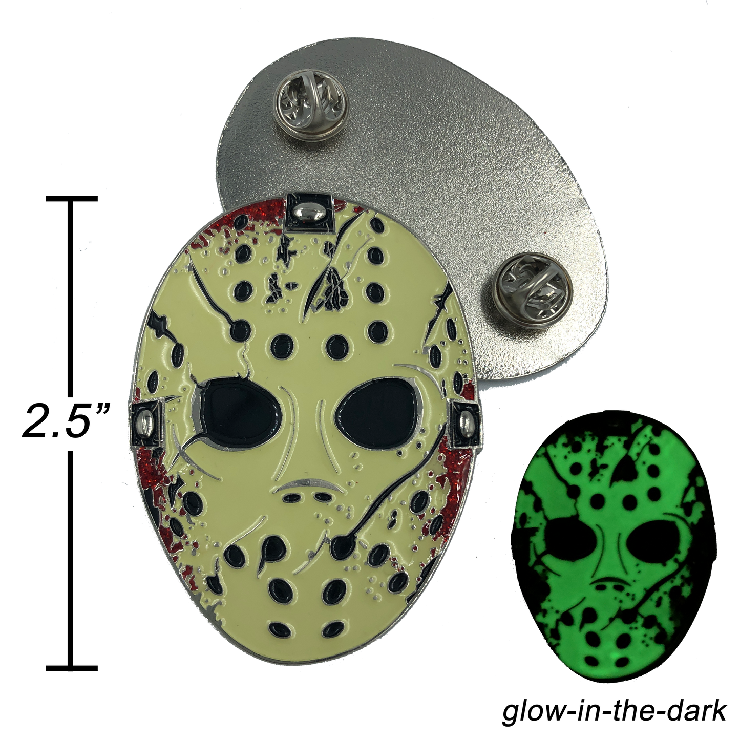 II-016 Jason Voorhees Goalie Mask Friday the 13th inspired pin glows in the dark