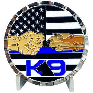 E-009 K9 Police Thin Blue Line Challenge Coin Fist Paw Bump