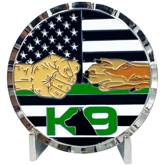 EL6-004 K9 Police Thin Green Line Challenge Coin Fist Paw Bump CBP Border Patrol Marines Army Deputy Sheriff
