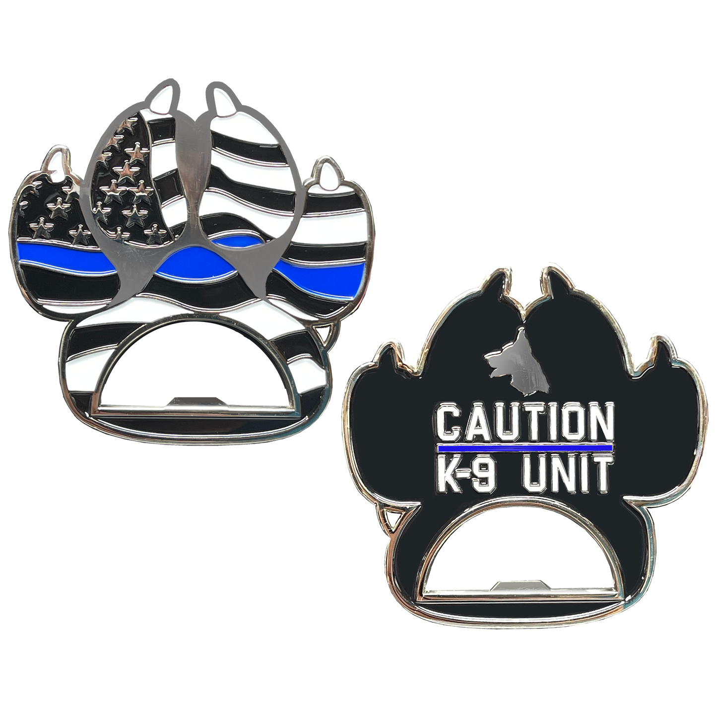 BL15-011 Thin Blue Line Police Canine K9 unit paw bottle opener challenge coin