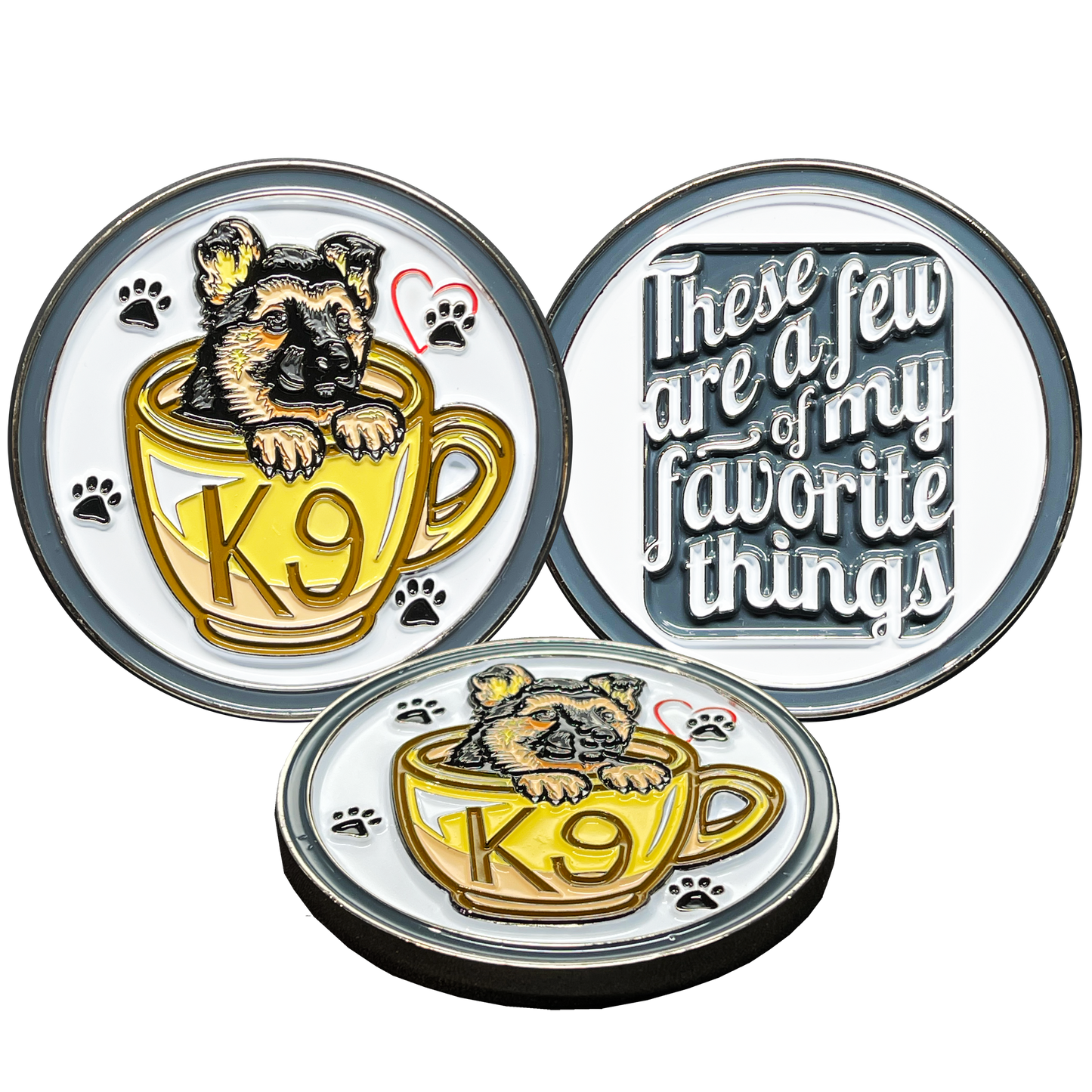 BL14-003 Cute K9 Puppy in coffee mug canine challenge coin police service dog handler
