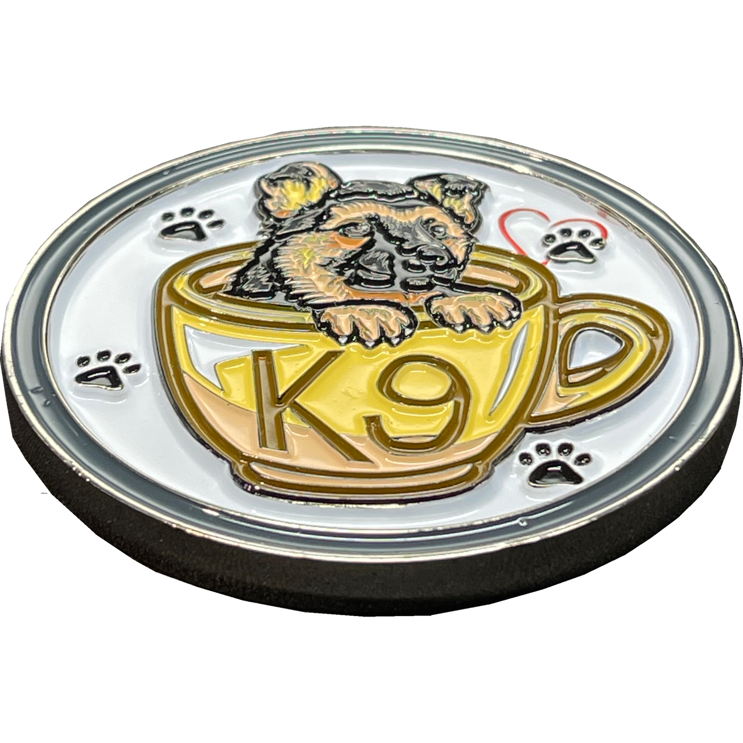 BL14-003 Cute K9 Puppy in coffee mug canine challenge coin police service dog handler