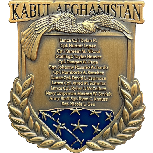 BL17-012 Kabul Afghanistan Final Inspection Memorial Challenge Coin Marines Navy August 26 2021 13 Soldiers