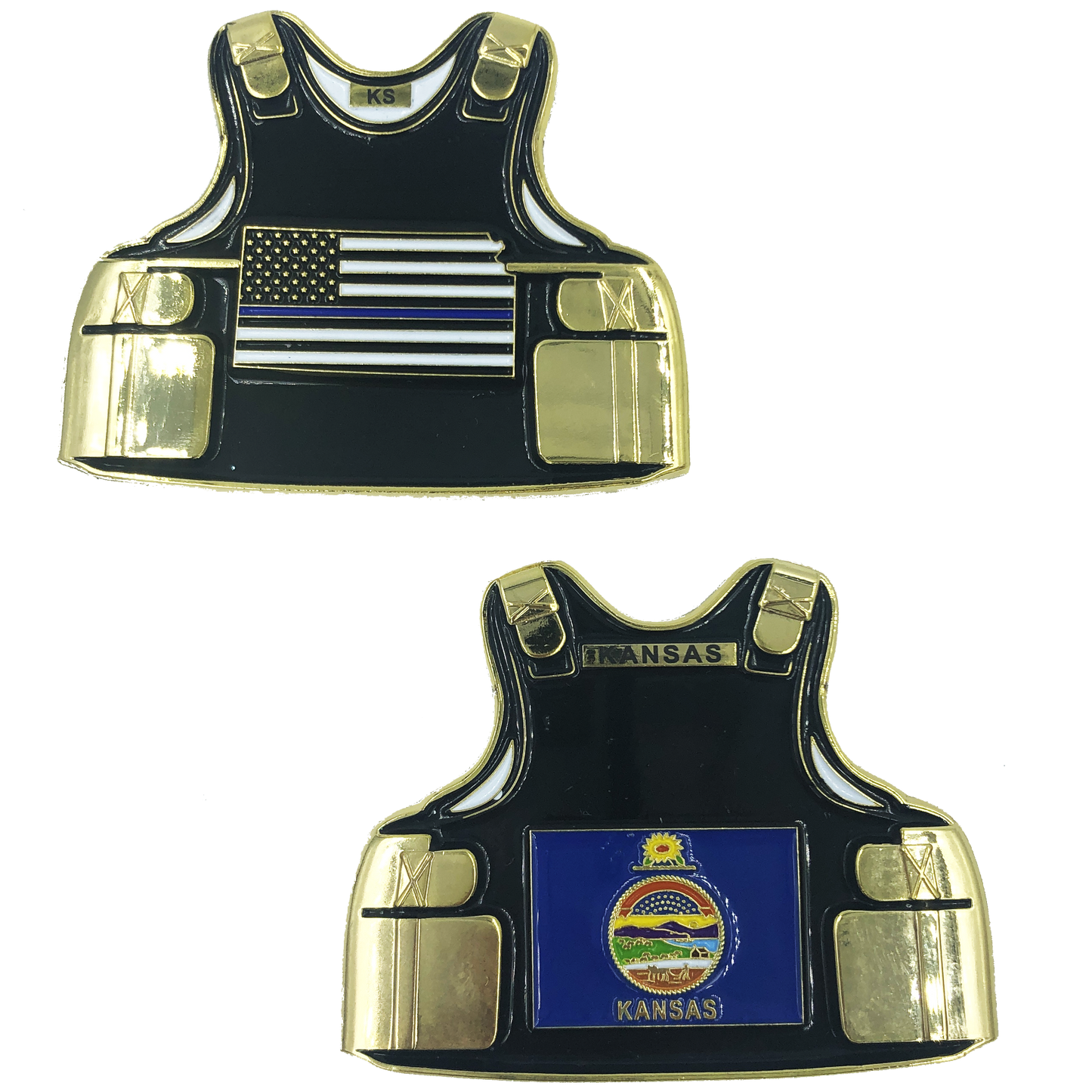 B-011 Kansas LEO Thin Blue Line Police Body Armor State Flag Challenge Coins