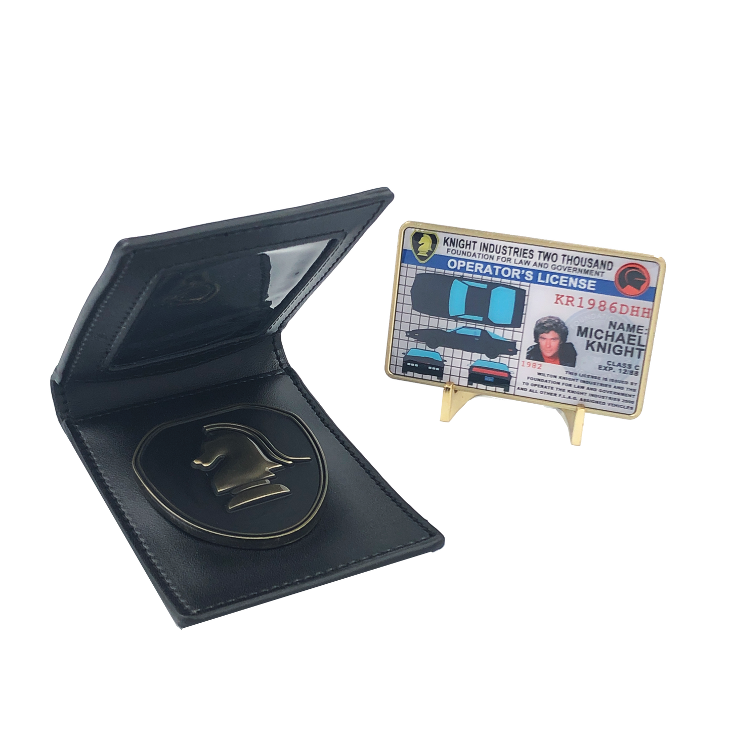 CL-HH Knight Rider in leather wallet with KITT Operator License on Metal Card (challenge coin)