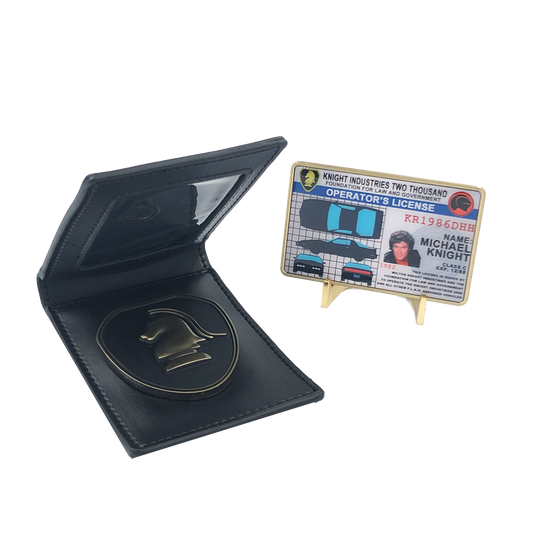 CL-HH Knight Rider in leather wallet with KITT Operator License on Metal Card (challenge coin)