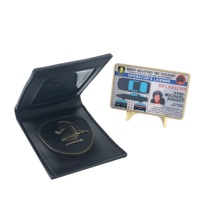 Knight Rider in leather wallet with KITT Operator License on Metal Card (challenge coin)