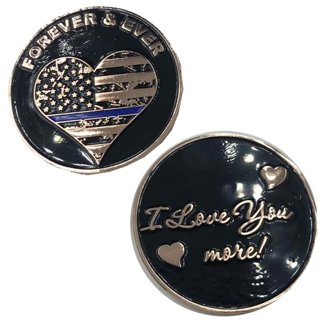 J-001 Thin Blue Line I Love You More, Forever and Ever rose gold heart flag Police Challenge Coin