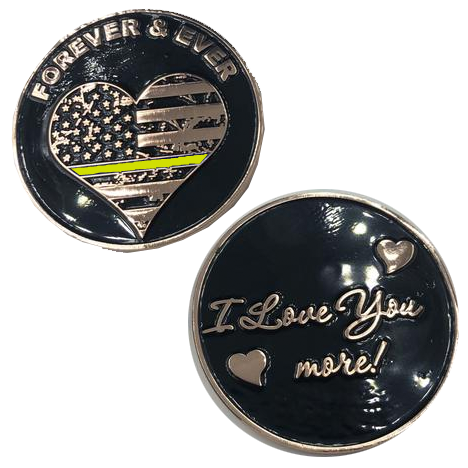 M-15 Thin Gold Line I Love You More, Forever and Ever rose gold heart flag Dispatcher Challenge Coin yellow