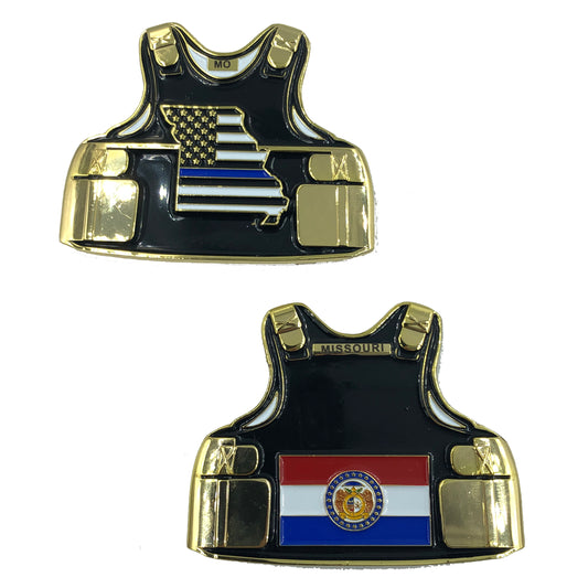 D-016 Missouri LEO Thin Blue Line Police Body Armor State Flag Challenge Coins