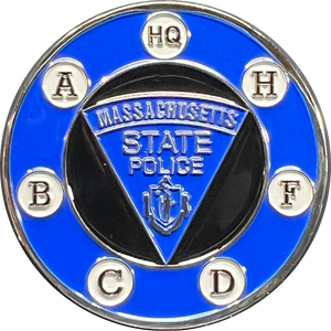 GL4-010 Massachusetts State Police MSP Trooper First in the Nation Challenge Coin Mass Troop A H B C D F HQ