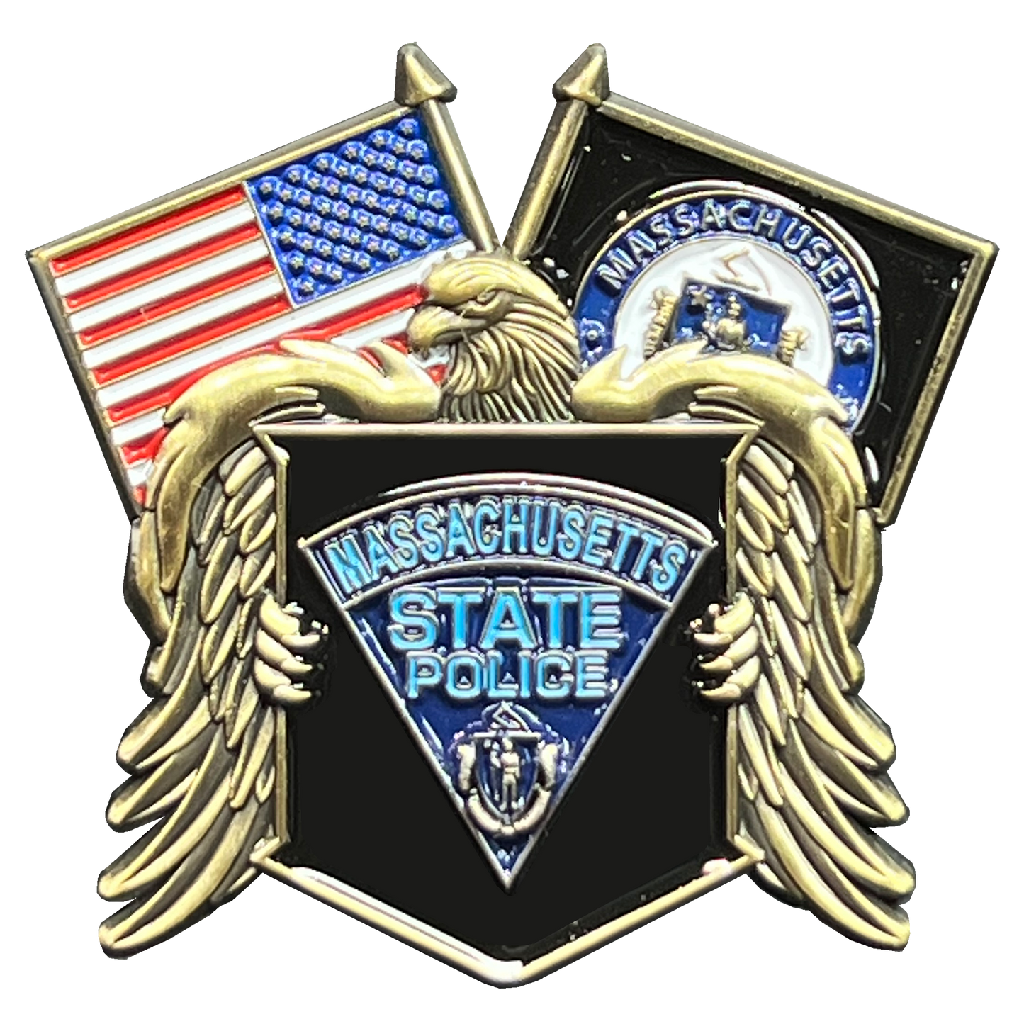 GL4-015 Massachusetts State Police MSP Trooper American Flag Lapel Pin