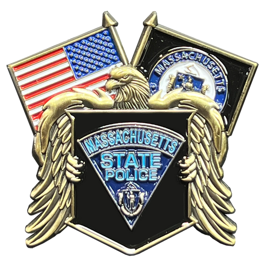 GL4-015 Massachusetts State Police MSP Trooper American Flag Lapel Pin