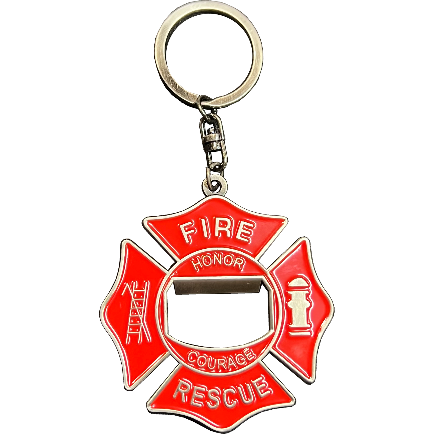 BL3-017 Maltese Cross Bottle Opener keychain Fire Department Challenge  Coin Fire Fighter keyring