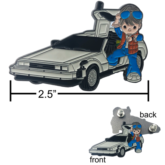 HH-017 Marty McFly DeLorean Back to the Future Pin with two posts and deluxe spring loaded clasps