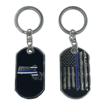 II-009 Massachusetts Thin Blue Line Challenge Coin Dog Tag Keychain Police Law Enforcement