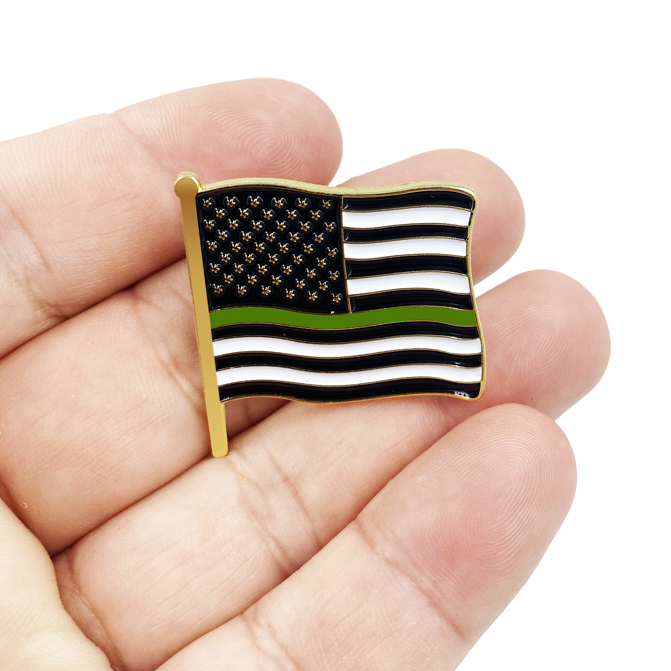 Thin Green Line American Waving Flag Lapel Pin 1.25
