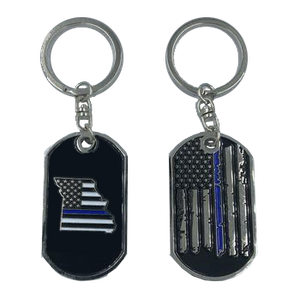II-008 Missouri Thin Blue Line Challenge Coin Dog Tag Keychain Police Law Enforcement